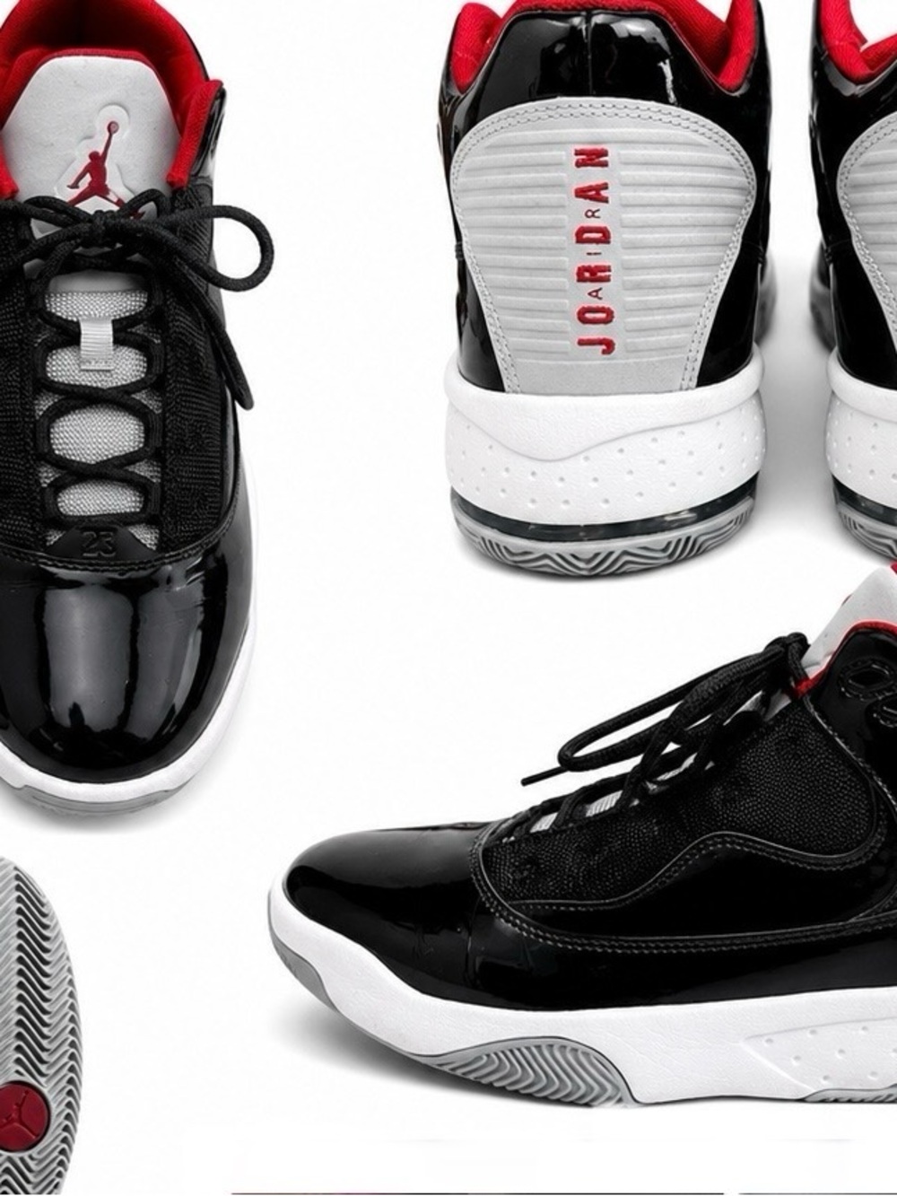 Jordan Black White Red Patent Leather Basketball Shoes